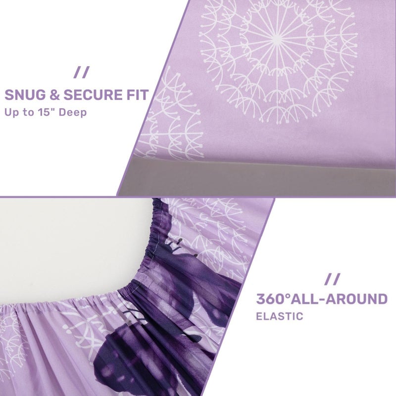 ARTALL 4-Piece Butterfly Print Full Size Sheet Set, Soft Microfiber All-Season Bed Sheets Includes 2 Pillowcases, 1 Flat Sheet, 1 Fitted Sheet with 15" Deep Pockets, Purple - Image 4